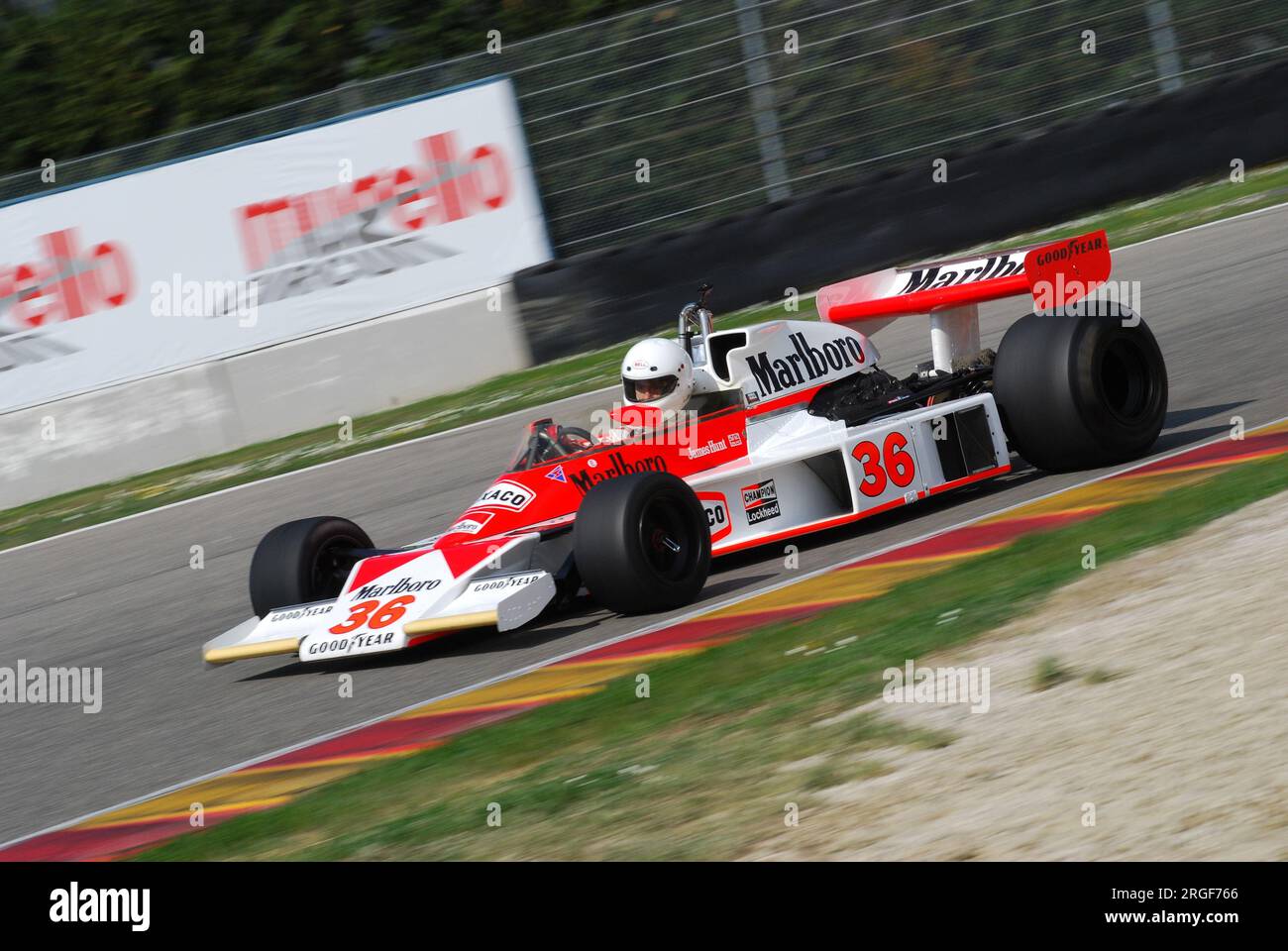 Mugello Circuit 1 April 2007: Unknown run on Classic F1 Car 1976 McLaren M23 ex James Hunt on Mugello Circuit in Italy during Mugello Historic Festiva Stock Photo