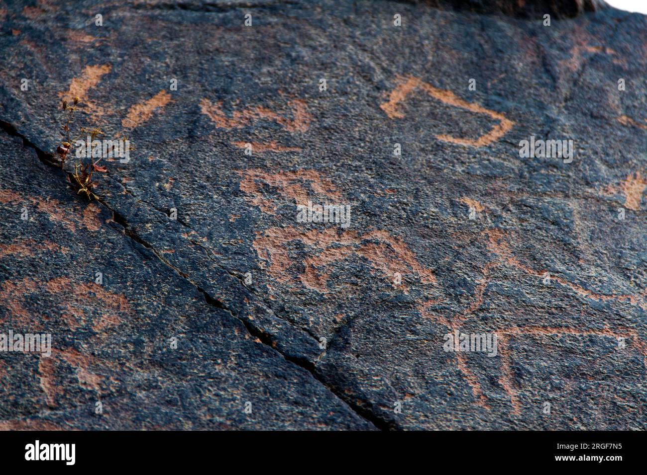 Graffiti Rock on stones in mardama mountains in town near riyadh provenience in Saudi Arabia Stock Photo