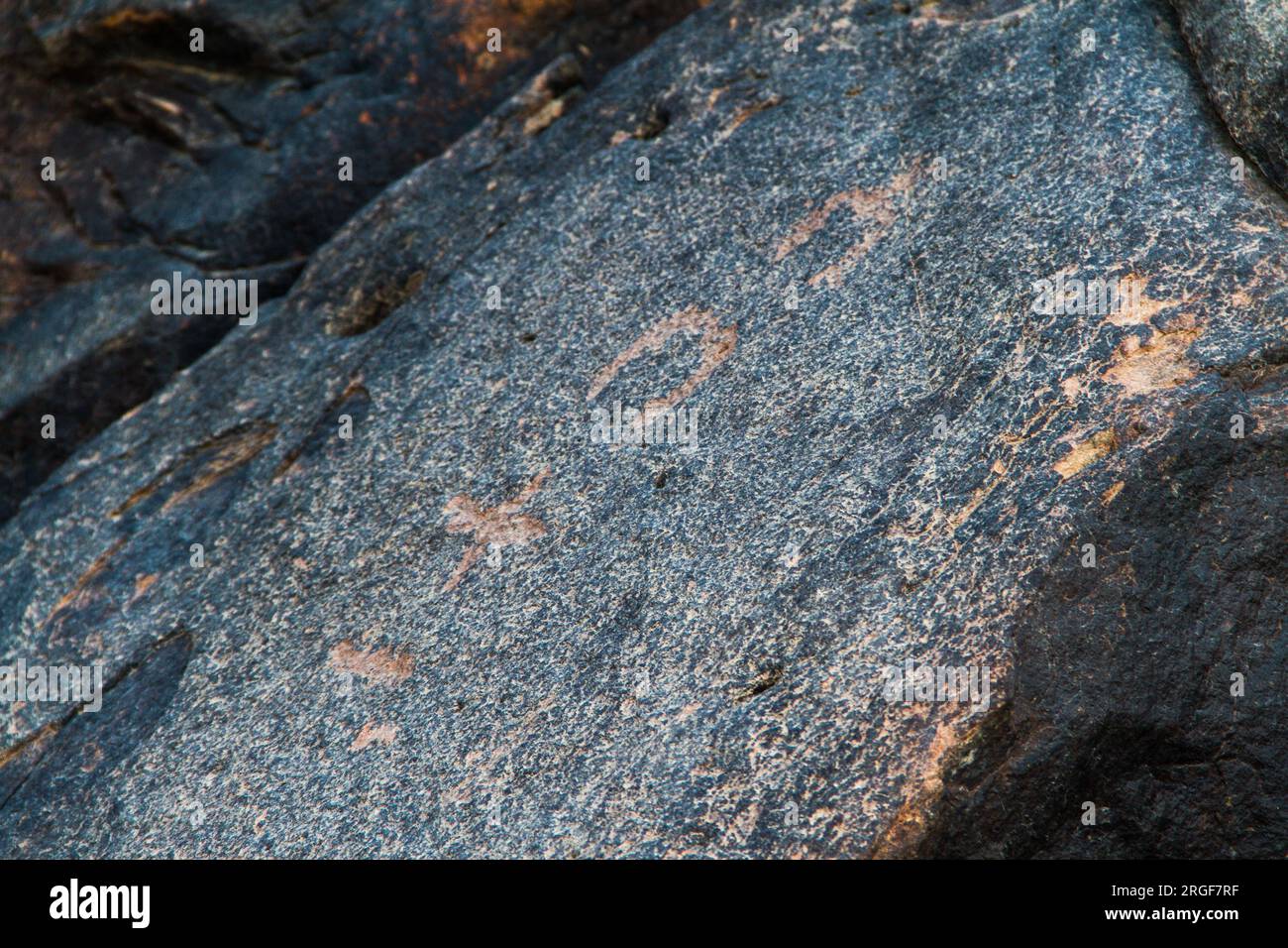 Graffiti Rock on stones in mardama mountains in town near riyadh provenience in Saudi Arabia Stock Photo