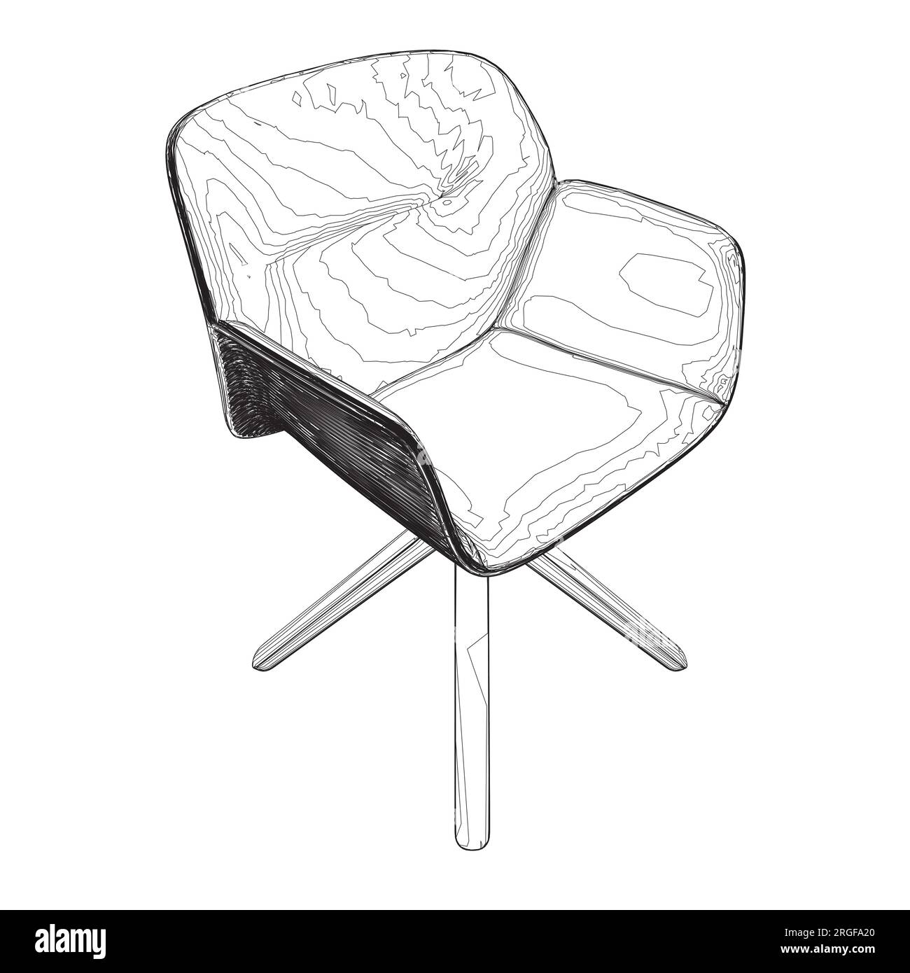 Vector contour image of a chair in black and white. Vector armchair outline. Cozy comfortable office chair for indoor space design. Office interior fu Stock Vector