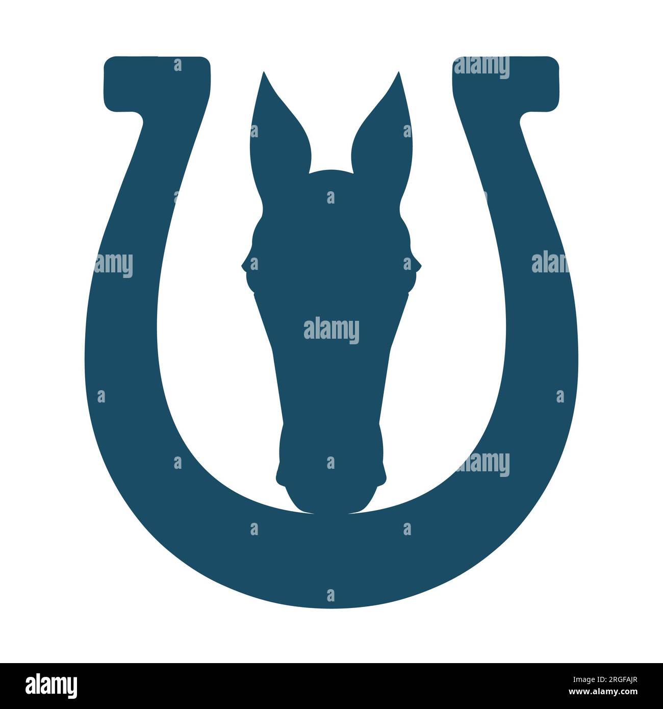 Horse head in horseshoe on white background. Isolated illustration