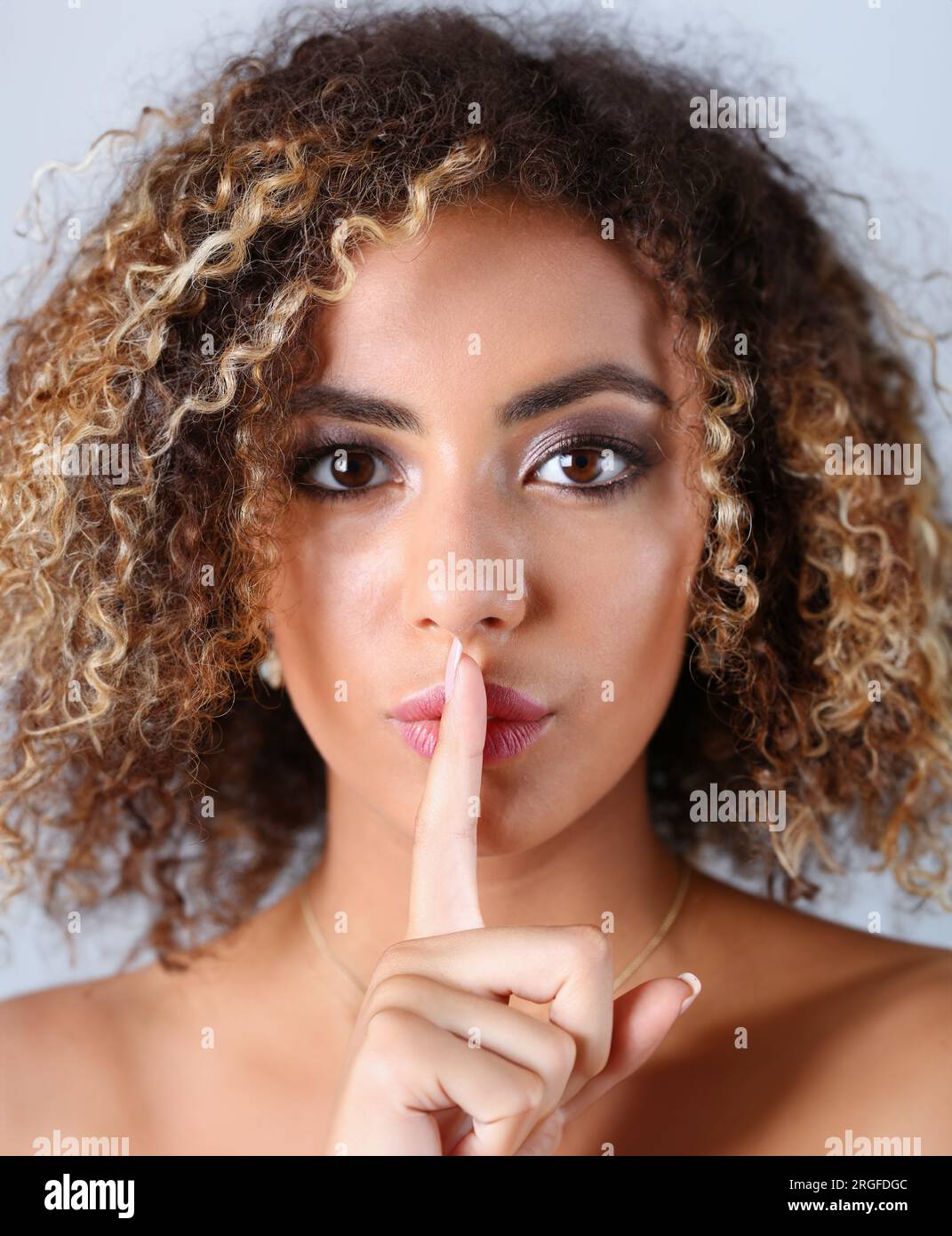 Beautiful black woman portrait. She opens her Stock Photo