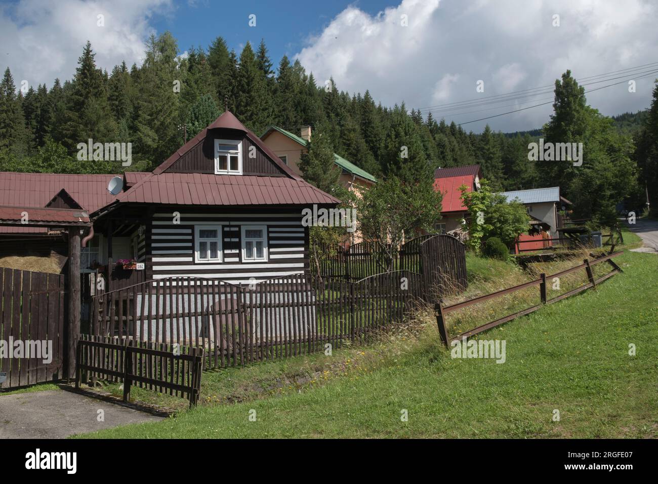 Wooden traditional homes, Sumiac, Brezno District, Slovakia August 2023. 2020s HOMER SYKES Stock Photo