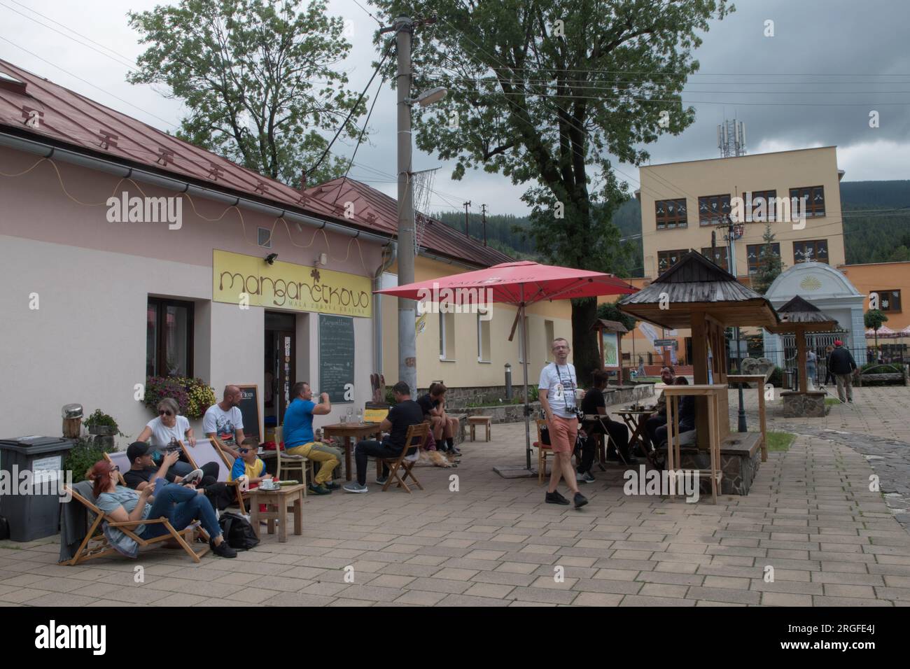 Sumiac during the Sumiacky Fotofest, one of two cafes in the village. Sumiac, Brezno District, Slovakia August 2023. 2020s HOMER SYKES Stock Photo