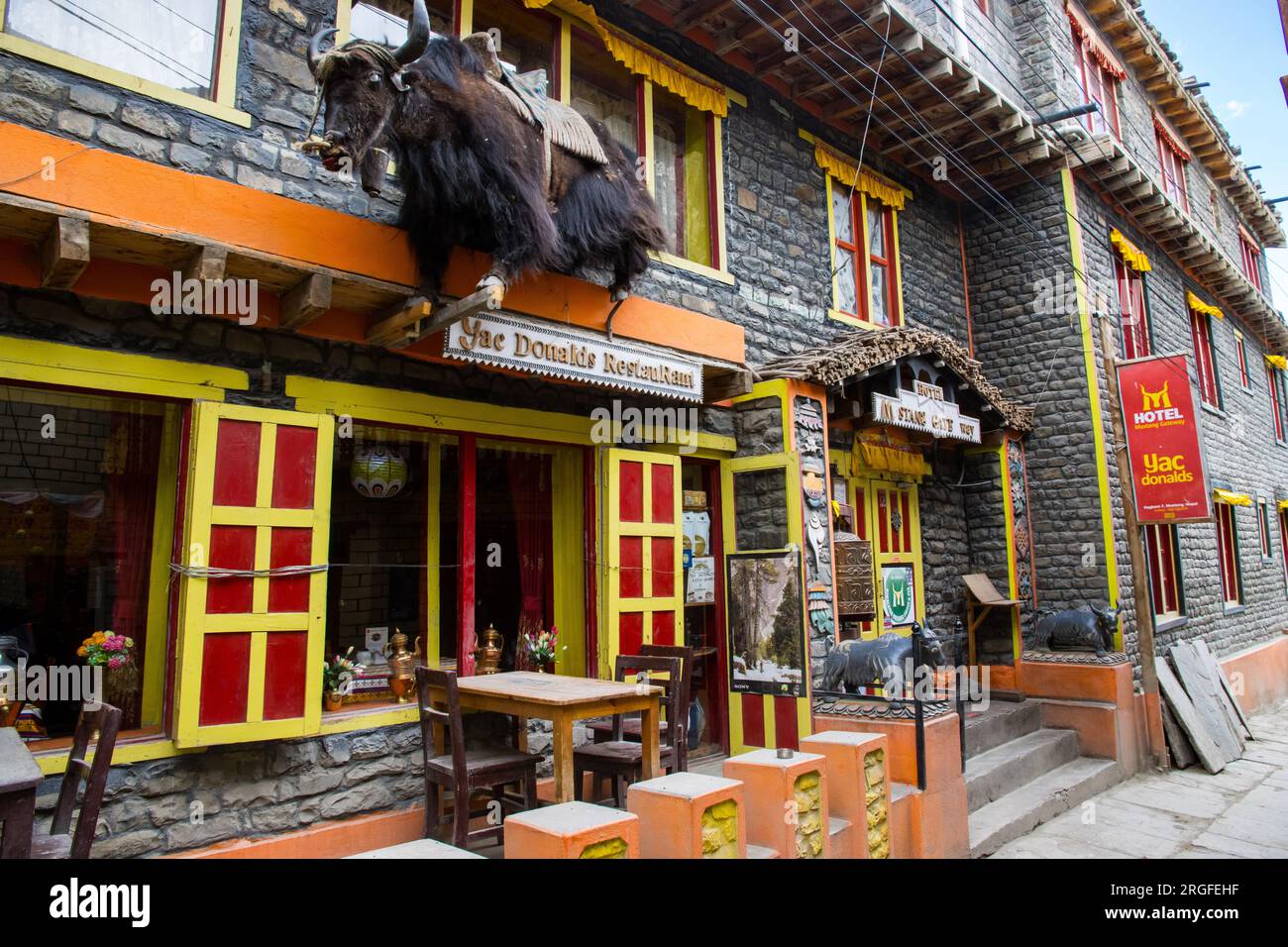 Famous Yac Donalds Restaurant in Kagbeni, Upper Mustang of Nepal Stock Photo