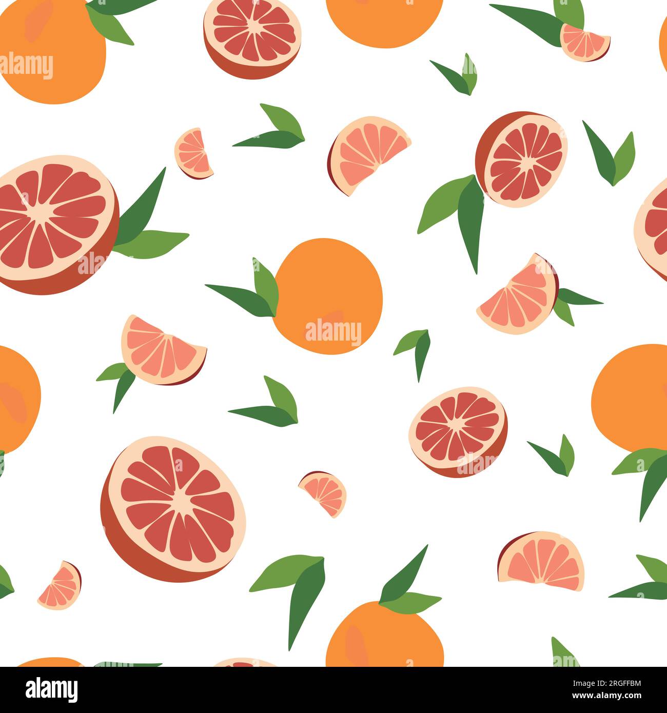 Seamless Vector grapefruit pattern. Summer flat background. Tropical fruit isolated on white background. Design art for picnic blanket, swimsuit. Stock Vector