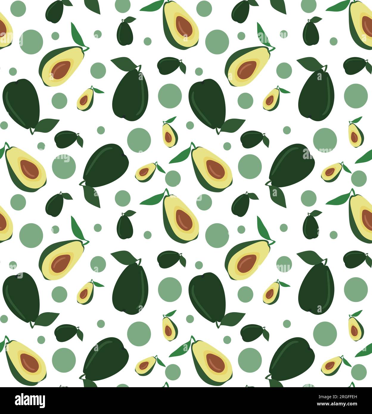 Seamless avocado flat style pattern. Half and whole fruit with leaf ...
