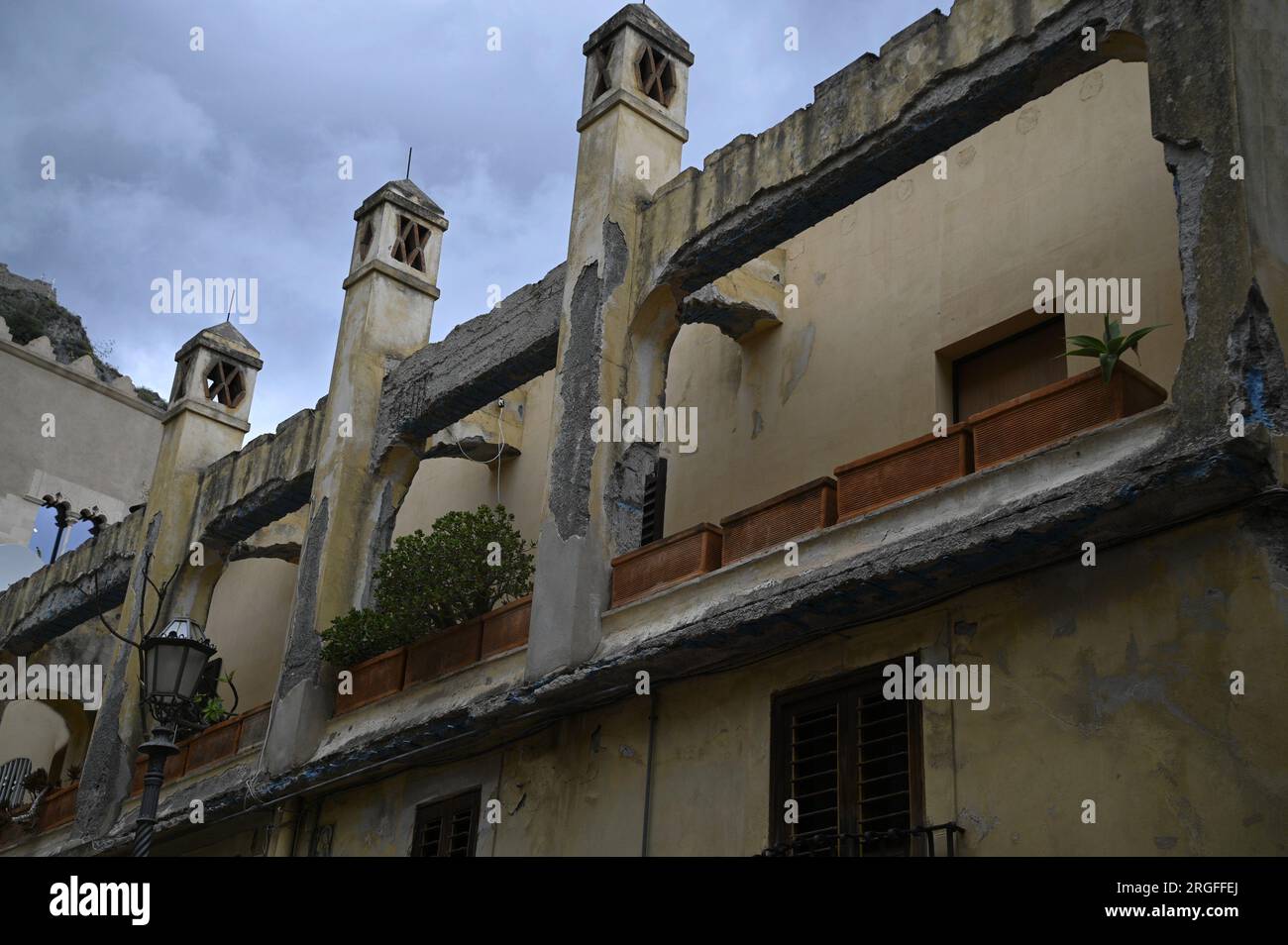 Old abandoned residential building in Taormina Sicily, Italy Stock