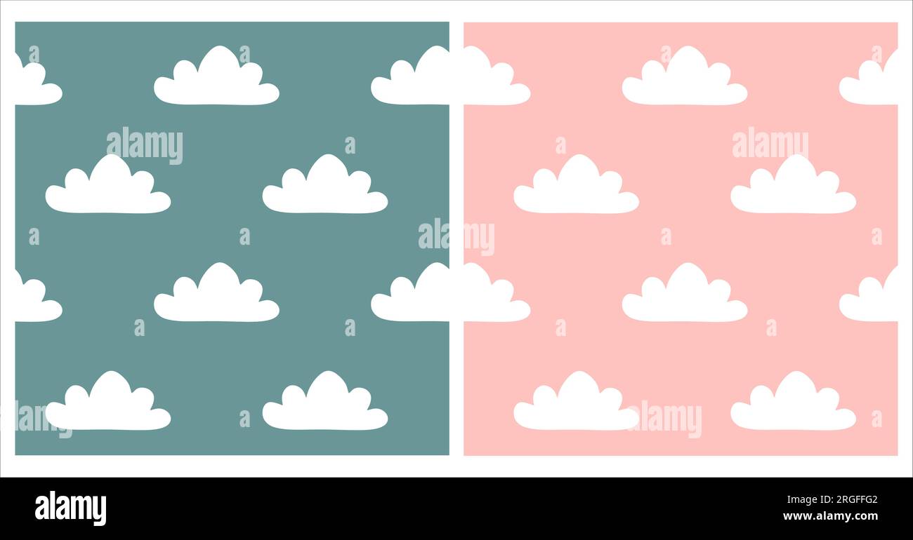 Cloud vector seamless pattern set. White clouds on color background ...