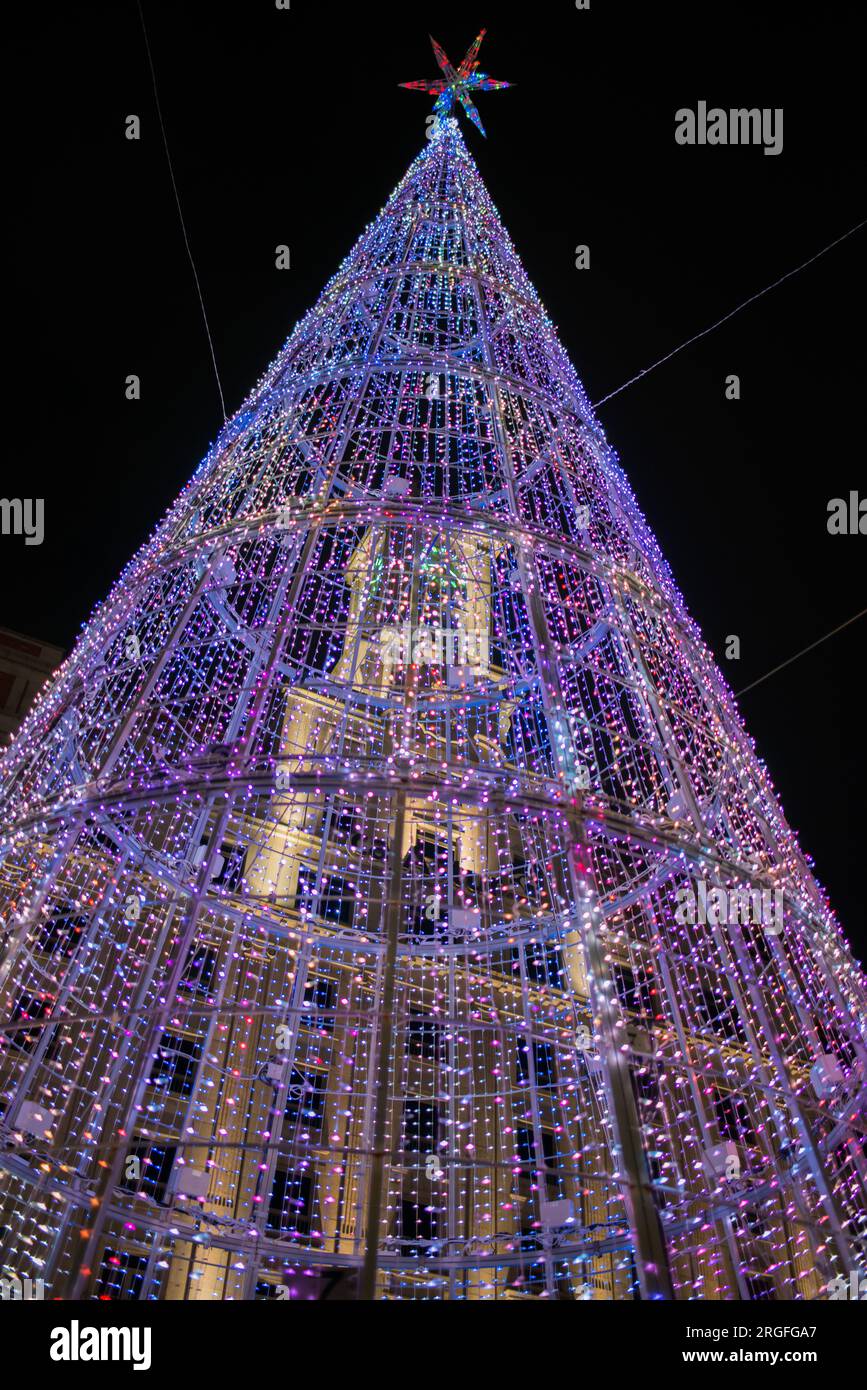 Christmas tree with lights. Oviedo street Stock Photo Alamy