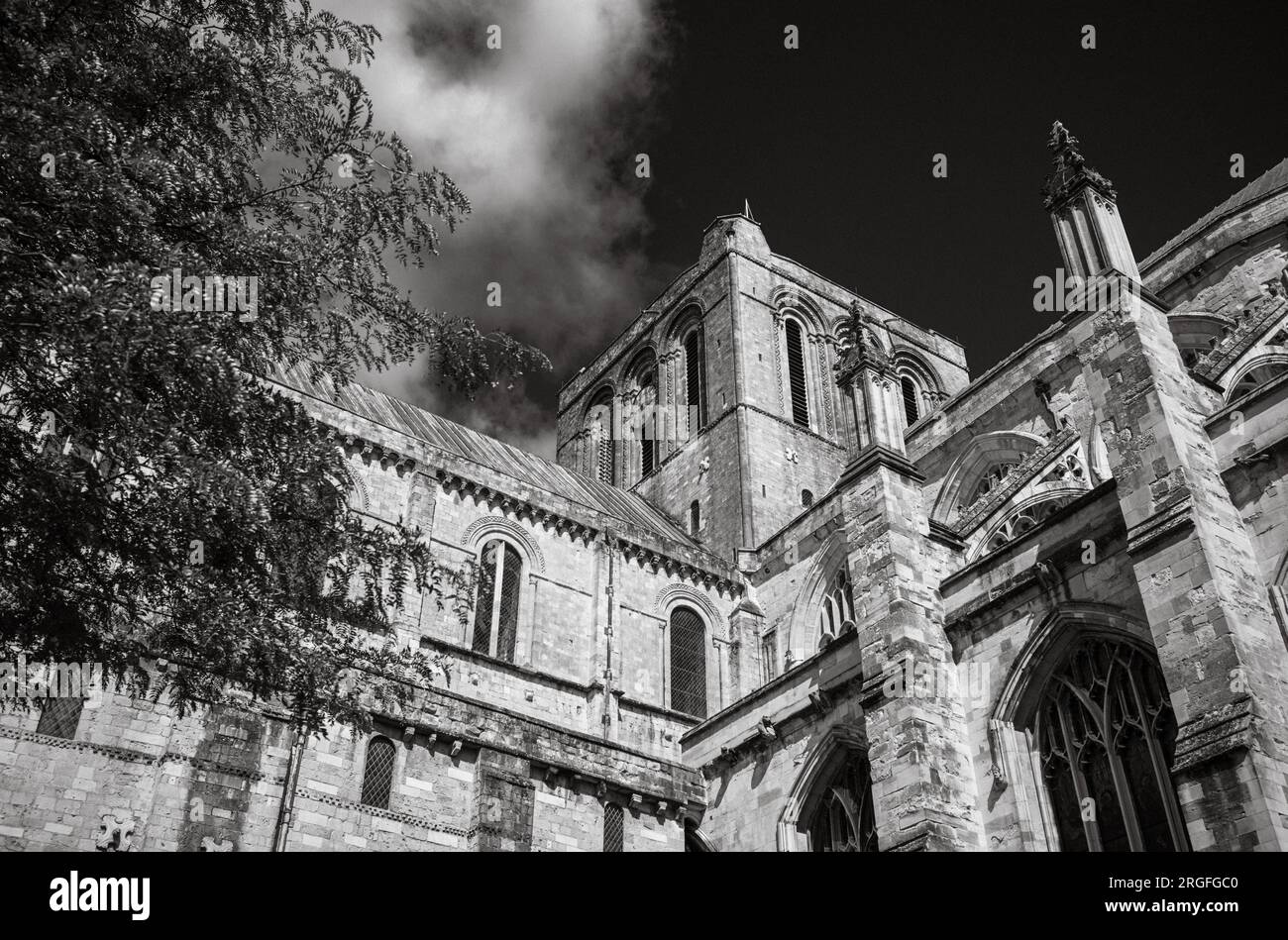 Looking up at the central tower of 1,000-year old and historic Norman ...