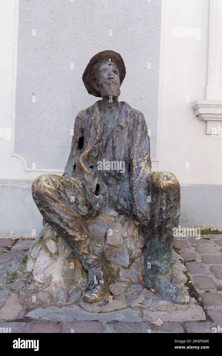 Statue of poet Đura Jaksic on the famous Skadarlija street in the city of Belgrade, Serbia. August 9, 2023. Stock Photo