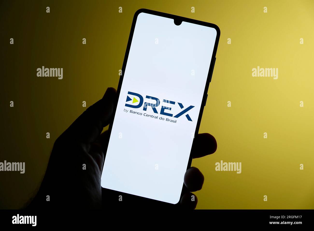 Minas Gerais, Brazil - August 7, 2023: illustrative image of the real digital currency of Brazil DREX on the cell phone screen Stock Photo