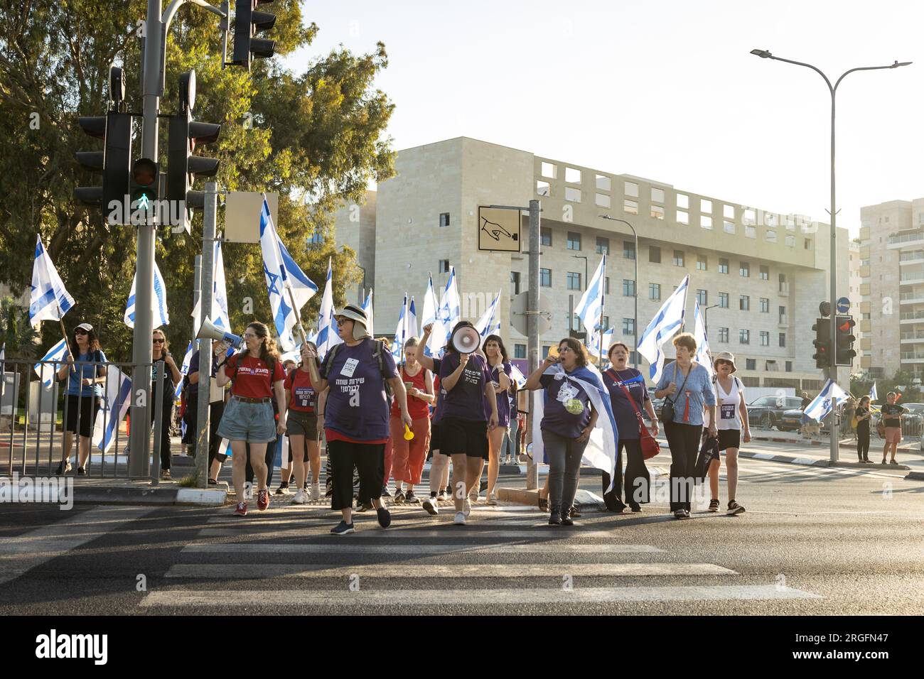 Demonstration for full equality in Israeli army service for secular and orthodox jews, August 2023, Israel Stock Photo