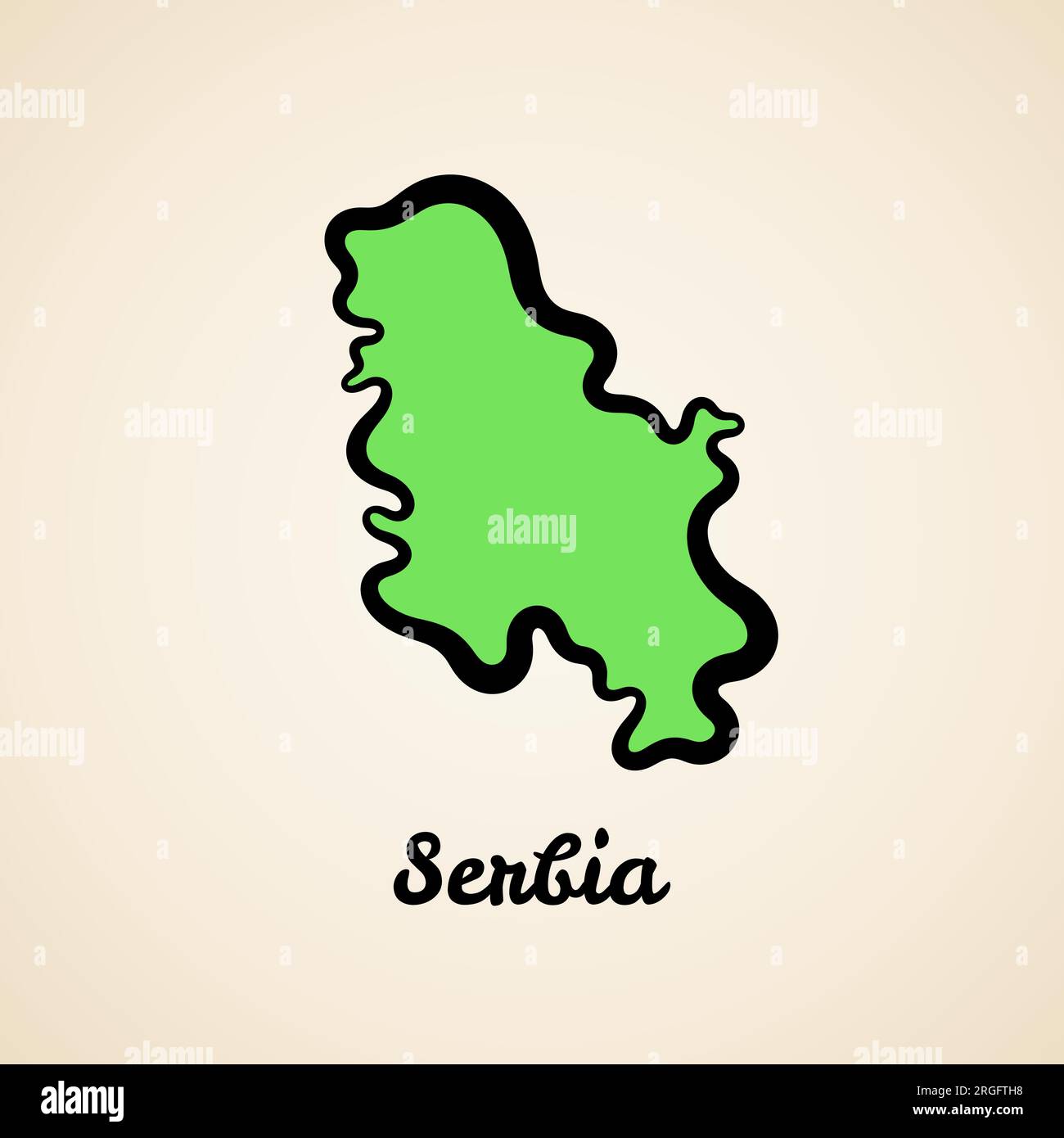 Green simplified map of Serbia with black outline. Stock Vector
