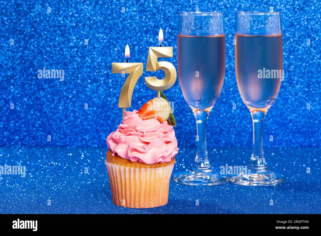 Cupcake With Number For Celebration Of Birthday Or Anniversary; Number 75. Stock Photo