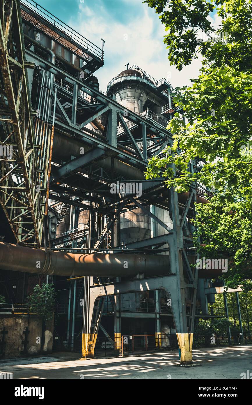 The landscape park Duisburg-Nord is a public park around a disused iron and steel works in Duisburg, Germany. Stock Photo