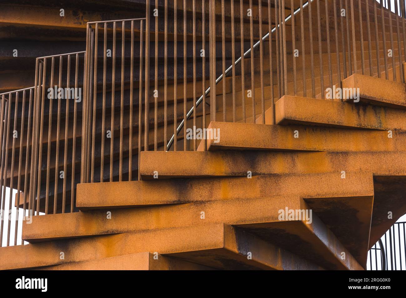 Rusty coiled steel steps of a tower in South Denmark Stock Photo