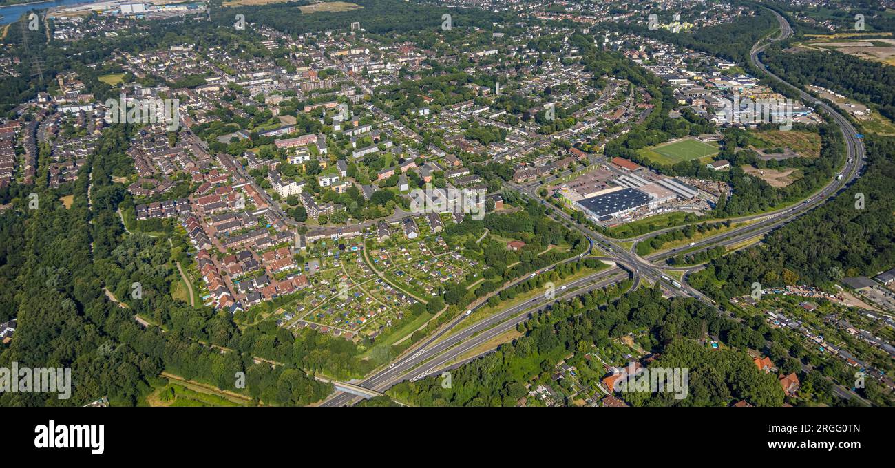 Luftbild, Ortsansicht mit Kleingartenverein Sonnenschein, Aldenrade, Duisburg, Ruhrgebiet, Nordrhein-Westfalen, Deutschland Stock Photo