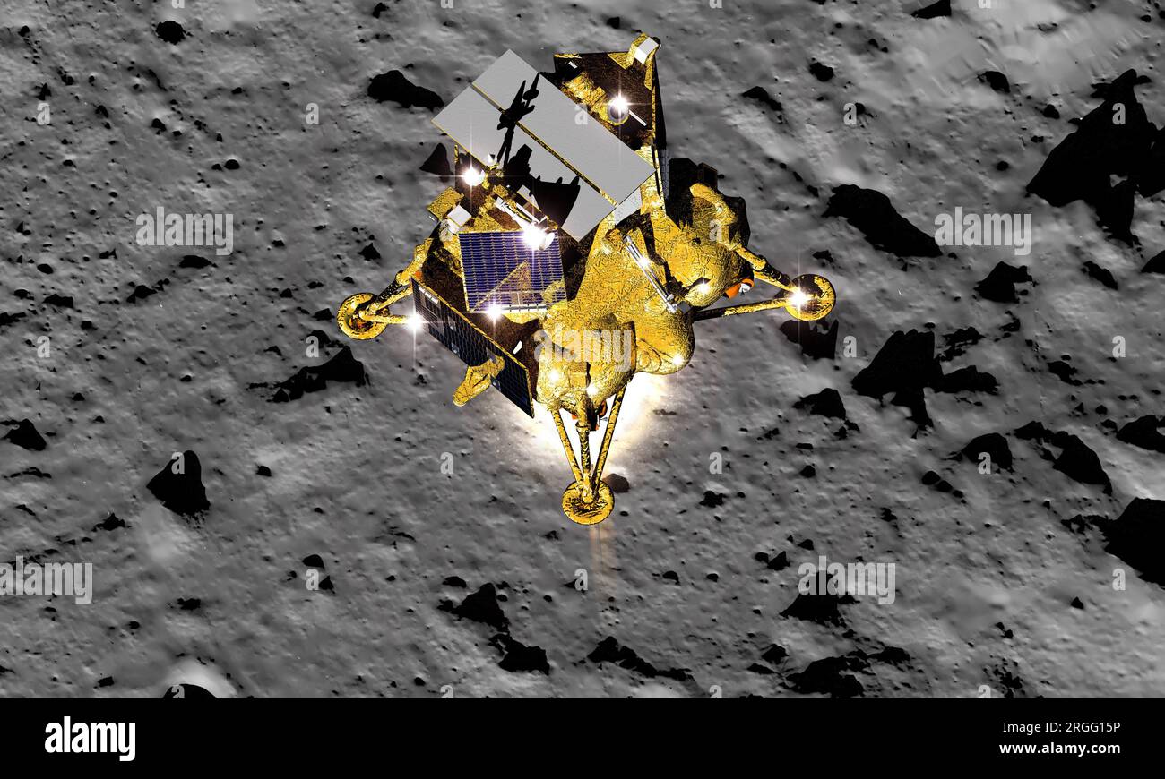 Luna 25 lander Russian lunar exploration program 3D render. Stock Photo