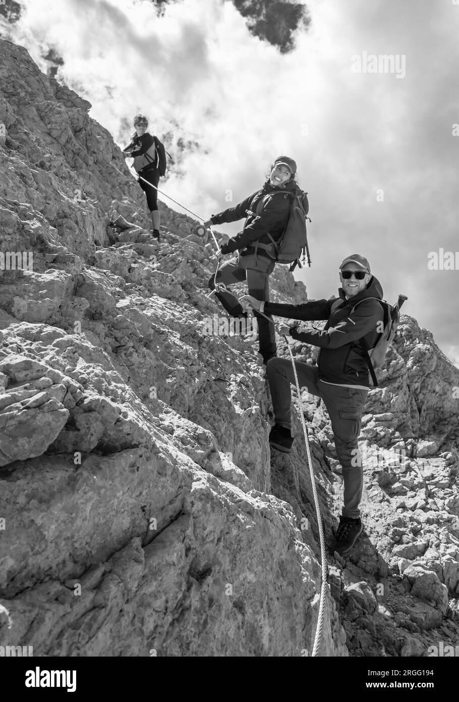 Gran Sasso, Italy - The alpinistic way to Vetta Occidentale of Corno Grande, 2912 meters in Abruzzo region, named Via delle Creste or Cresta Ovest. Stock Photo