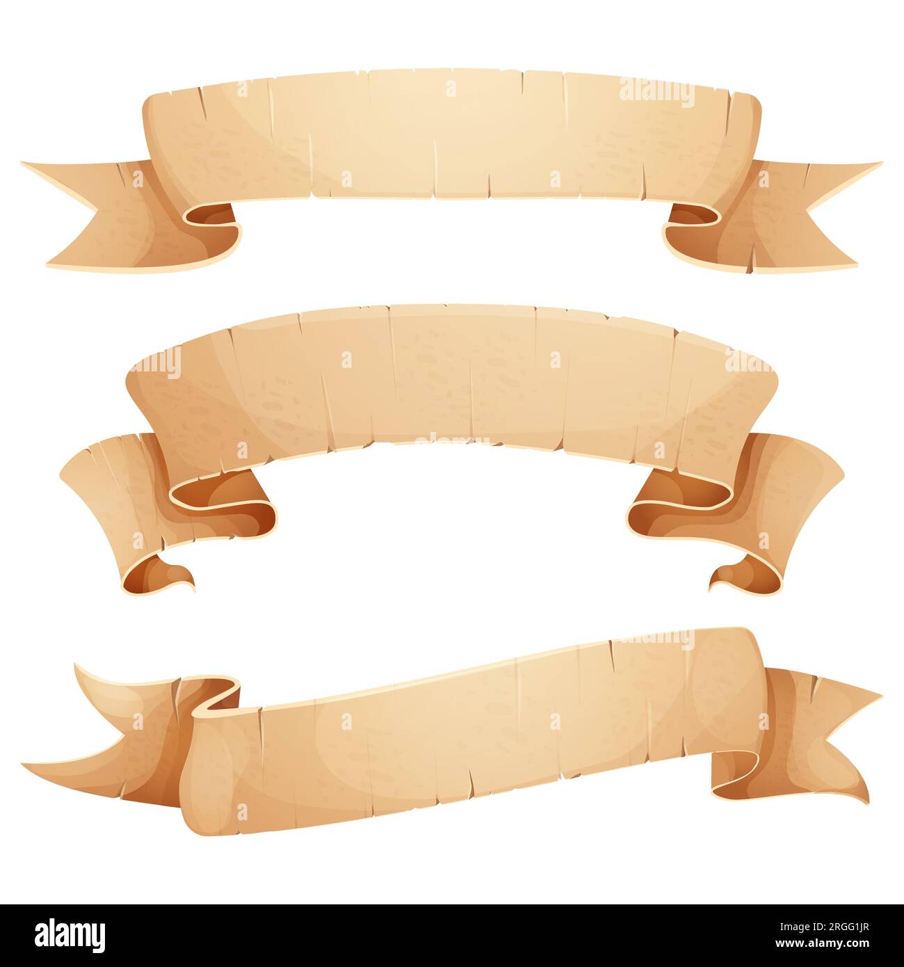 Set Parchment paper scroll ribbon, old vintage banner game ui element