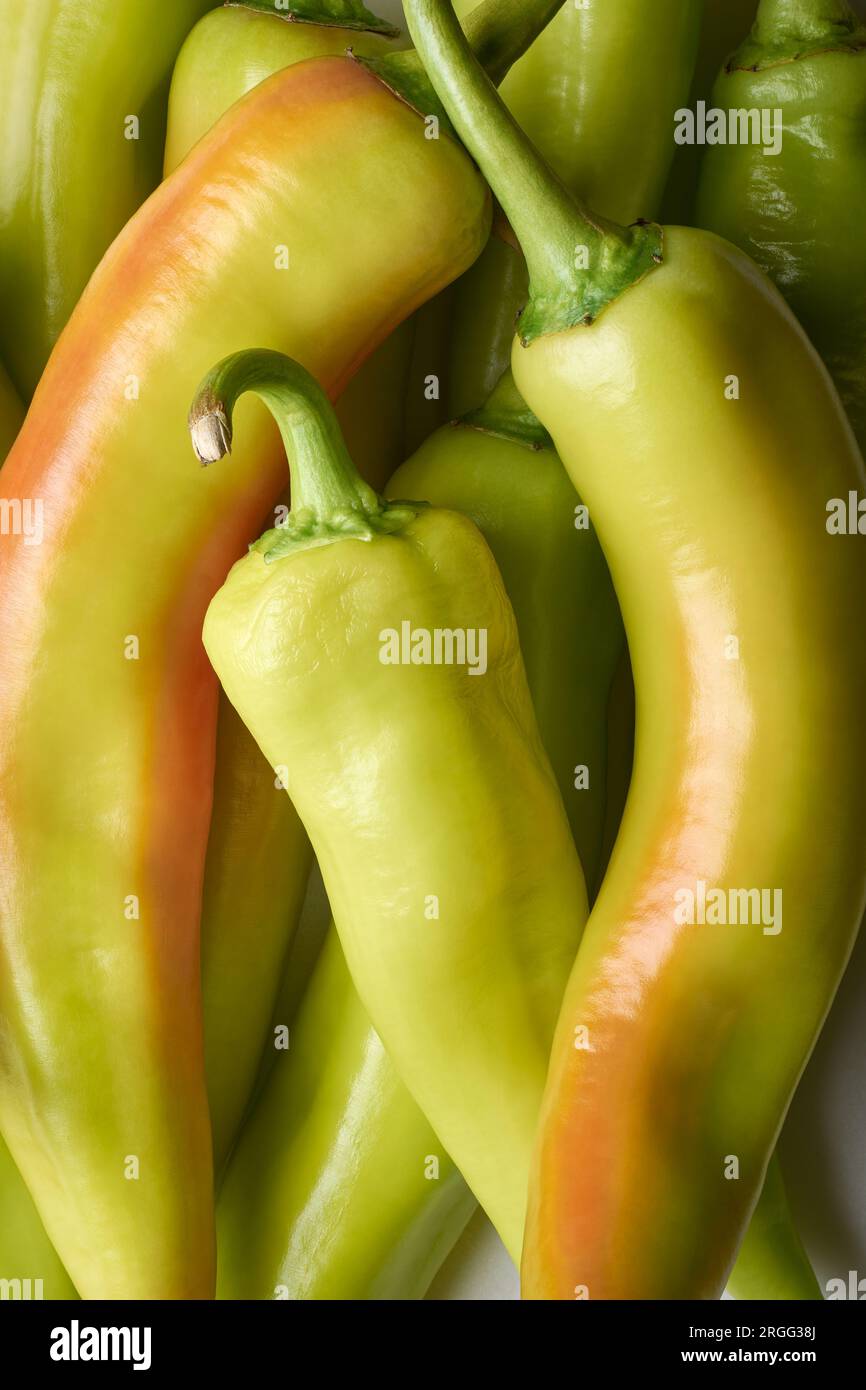 pile of banana peppers in full frame, capsicum annuum, popular chili