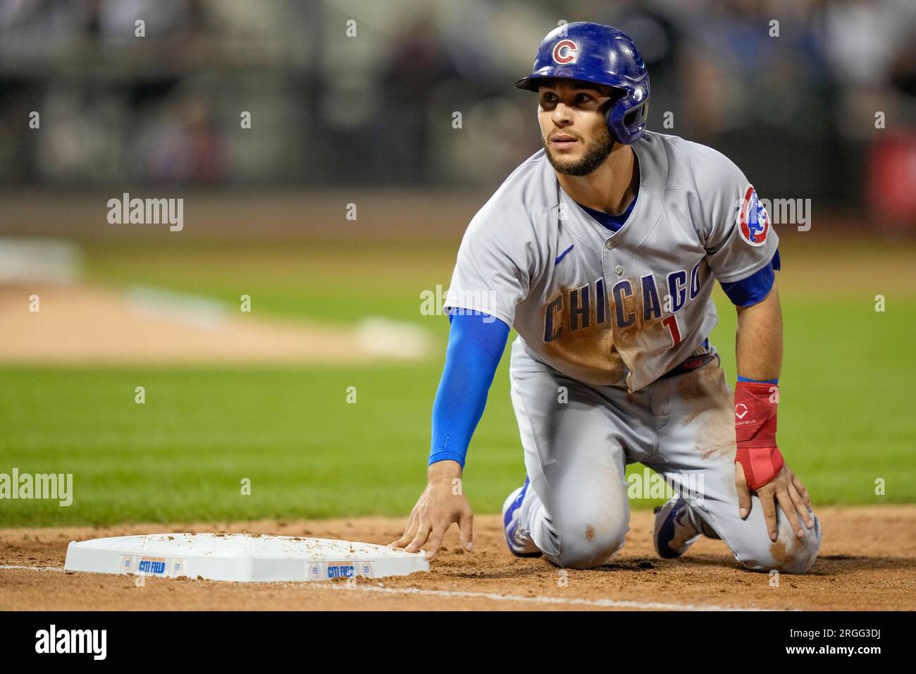 Chicago Cubs' Nick Madrigal lets a high pitch go by during a baseball game  against the St. Louis Cardinals on Wednesday, May 10, 2023, in Chicago. (AP  Photo/Charles Rex Arbogast Stock Photo 