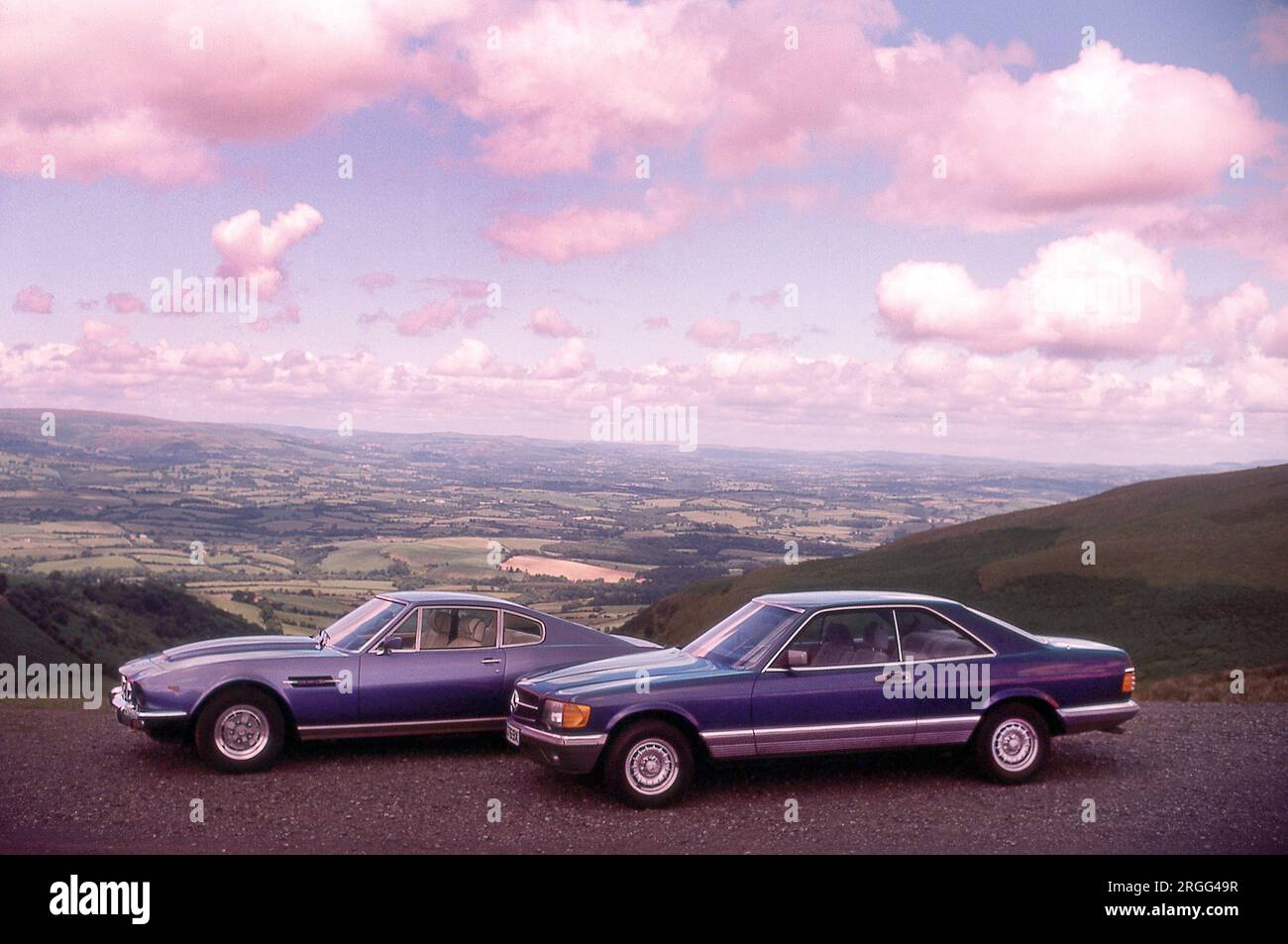 1983 Aston Martin V8 and Mercedes-Benz 500SLC Stock Photo