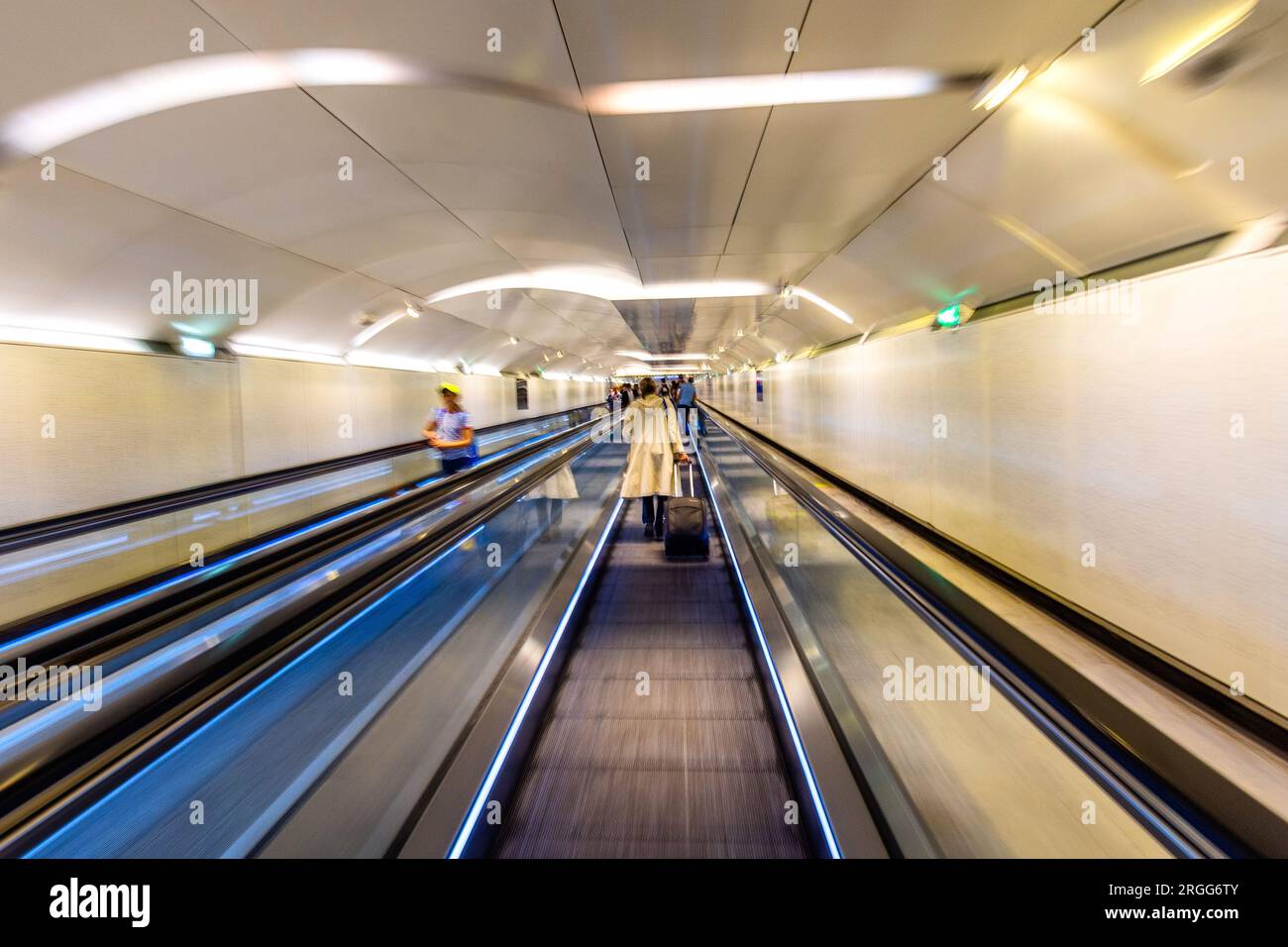 Underground moving walkway in the Gare de Lyon, Paris, France. Stock Photo