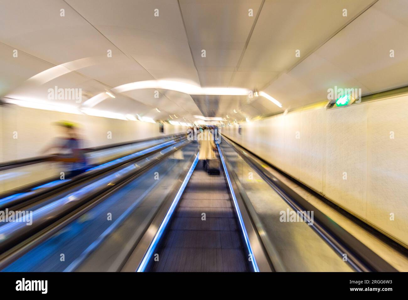 Underground moving walkway in the Gare de Lyon, Paris, France. Stock Photo