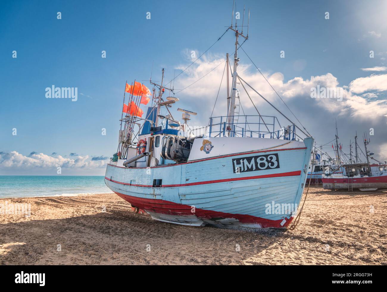 Traditional fishing vessels boats on the beach of Thorupstrand, Denmark Stock Photo