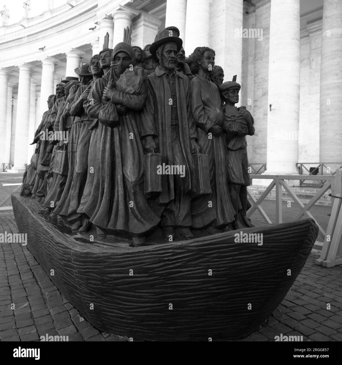 A bronze sculpture by Timothy Schmalz called 'Angels Unawares' - installed in St. Peter's Square in 2019 for World Day of Migrants and Refugees. Stock Photo
