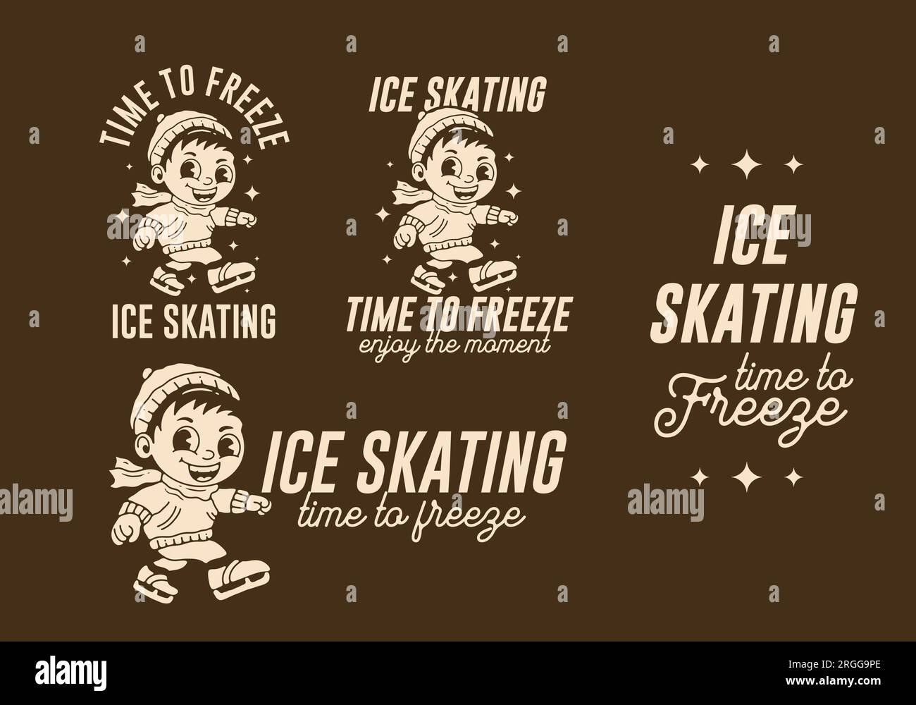 Ice skating time to freeze, mascot character illustration of a little