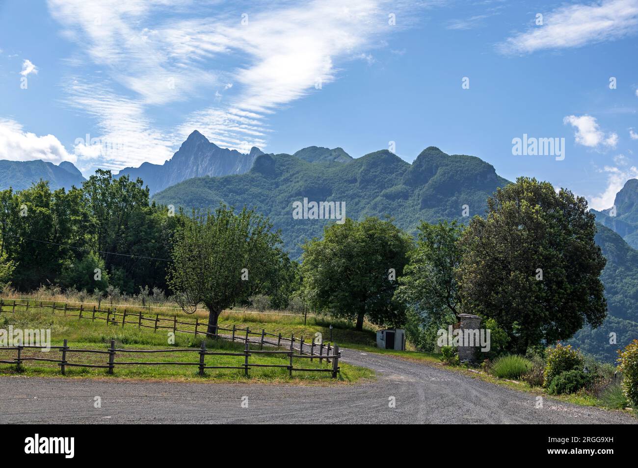 The limestone peaks including the dominant 1,781m high Pizzo d'Uccello ...