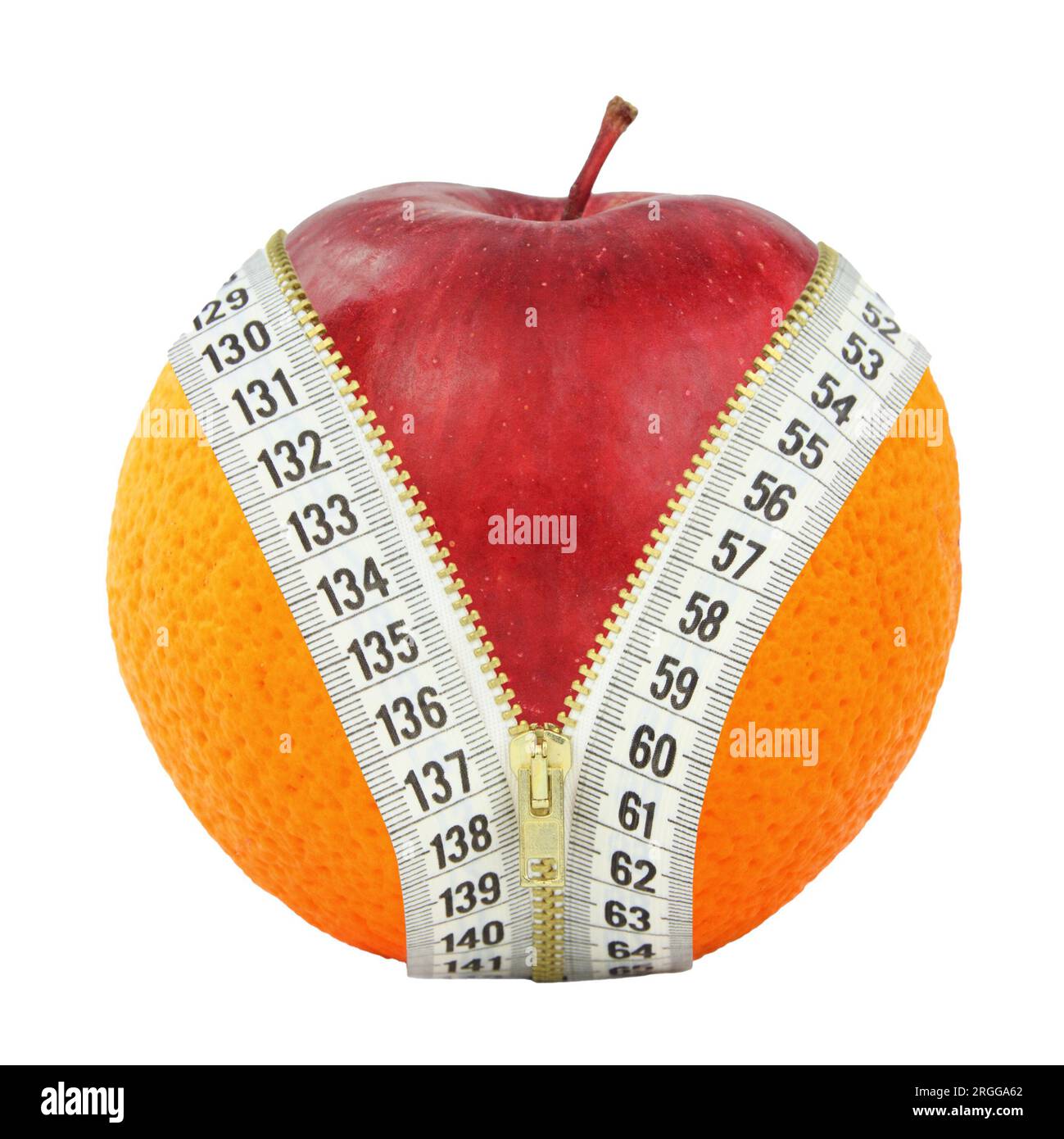 Healthy eating weight loss diet and fruits, Apple orange and measure tape isolated on white transparent Stock Photo