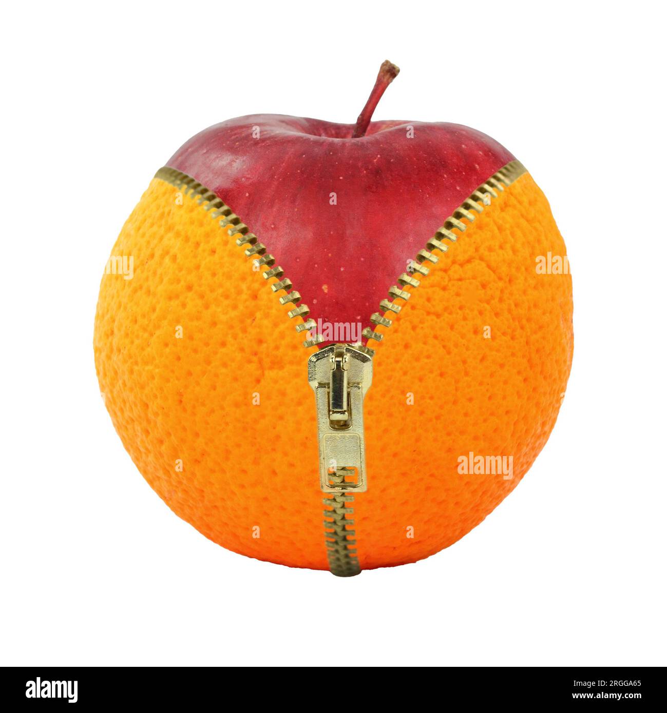 Healthy eating cellulite diet and fruits, Apple orange and zipper isolated on white transparent, Stock Photo