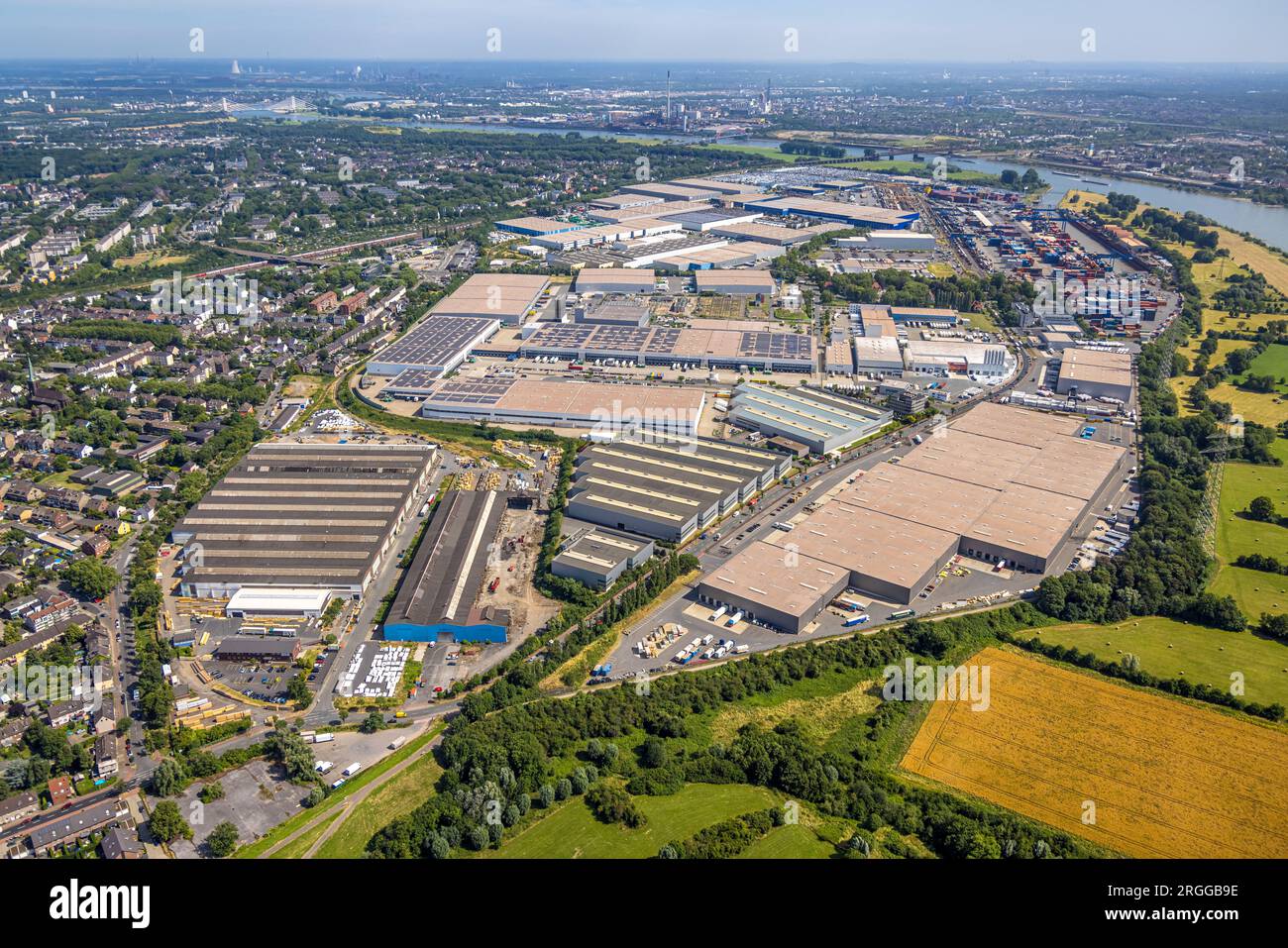 Aerial view, logport I Rheinhausen, Friemersheim, Duisburg, Ruhr area, North Rhine-Westphalia, Germany Stock Photo