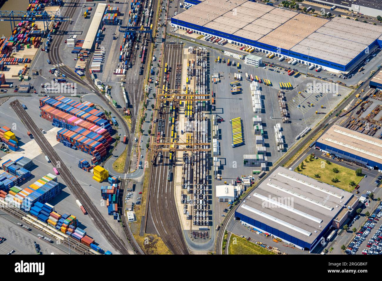 Aerial view, logport I Rheinhausen, Friemersheim, Duisburg, Ruhr area, North Rhine-Westphalia, Germany Stock Photo