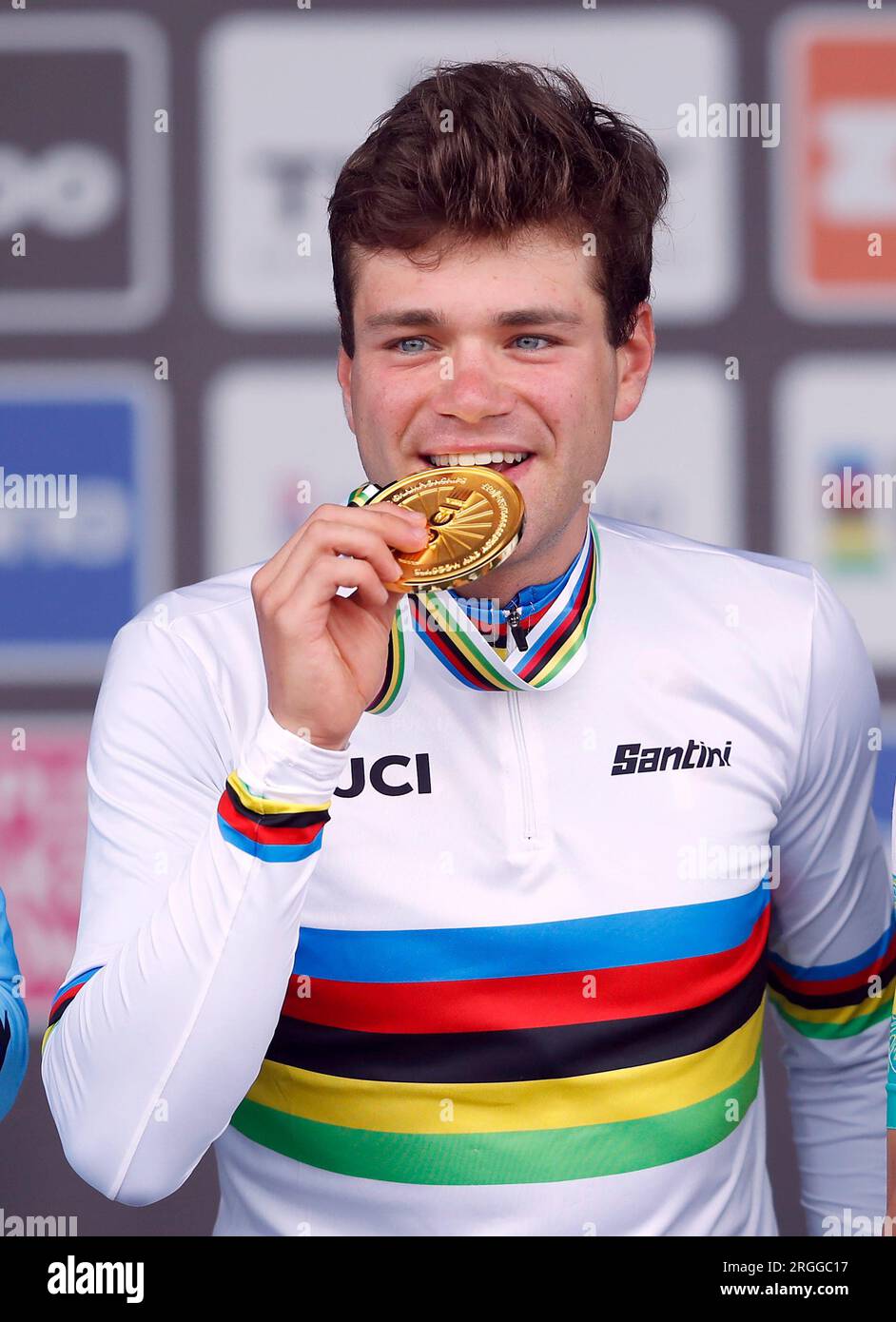 Italy’s Lorenzo Milesi with the gold medal after winning the Men Under