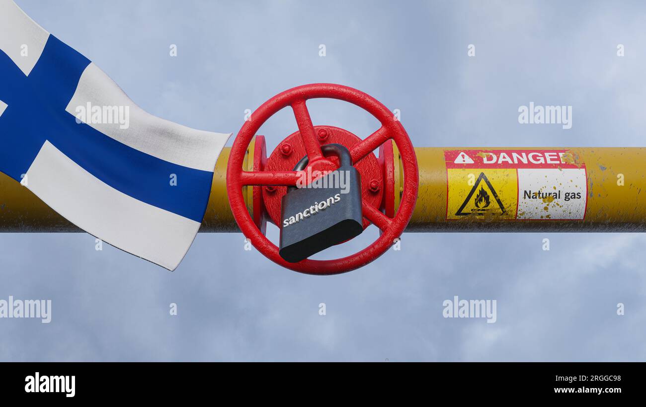 Finland gas pipe, Gas sanctions, Gas pipe closure, Sanctions concept, 3D work and 3D image Stock Photo