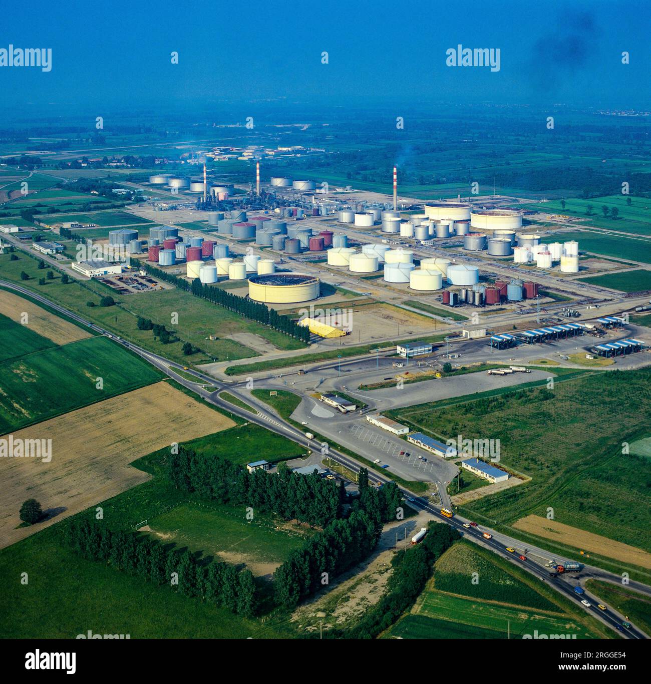 Oil refinery, aerial view, Reichstett, Alsace, France, Europe, Stock Photo