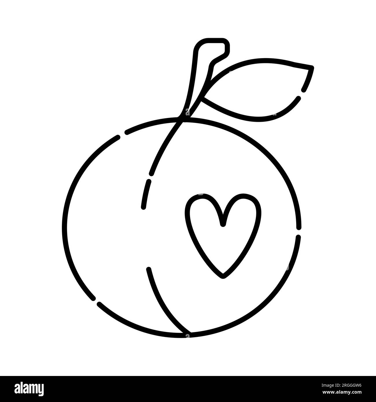 Peach with a heart, love to peaches, vector black line icon Stock