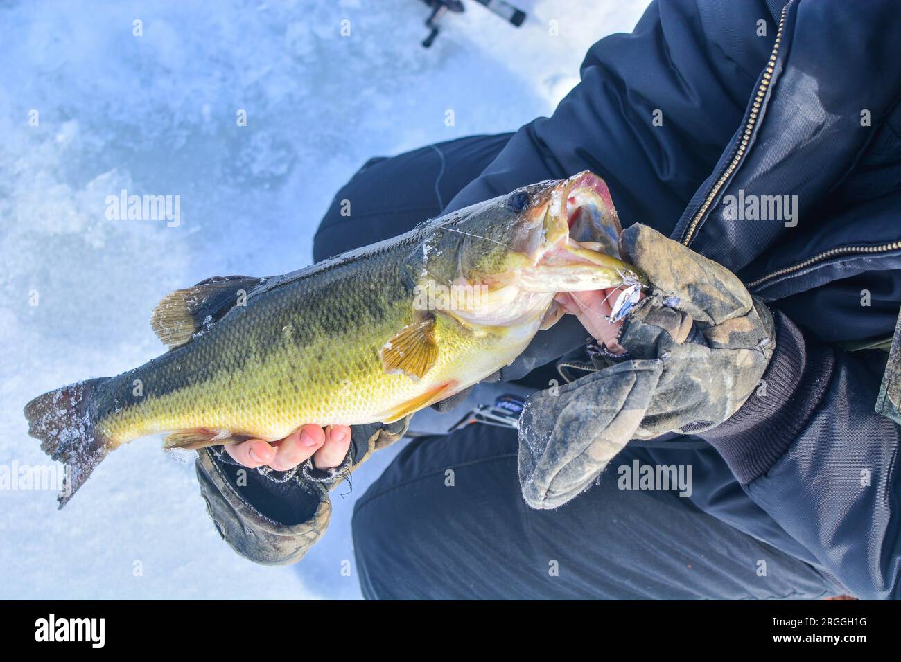 Winter activity Ice fishing, copy space natural background image Stock Photo