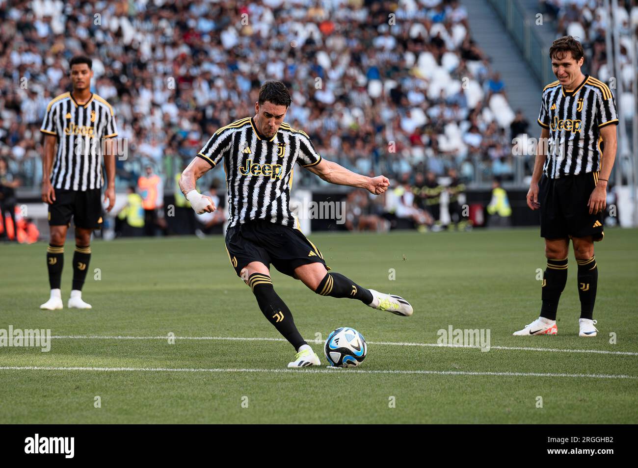 Turin, Italy. 09th Aug, 2023. Fabio Miretti of Juventus during the  pre-season test match between Juventus Fc and Juventus NextGen U23 on 09  August 2023 at Juventus Stadium, Turin, taly. Photo Nderim