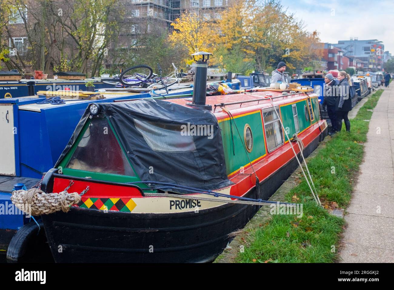 Off grid living on a Barge, Hackney, London, UK Stock Photo