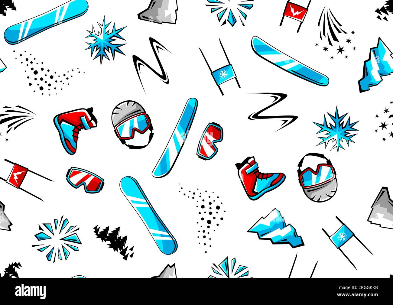 Pattern with snowboarding items. Winter sport illustration. Stock Vector
