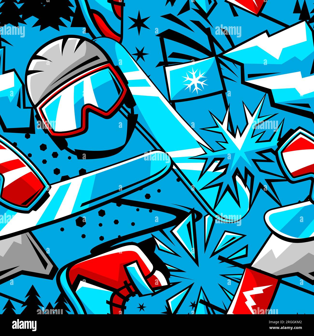 Pattern with snowboarding items. Winter sport illustration. Stock Vector