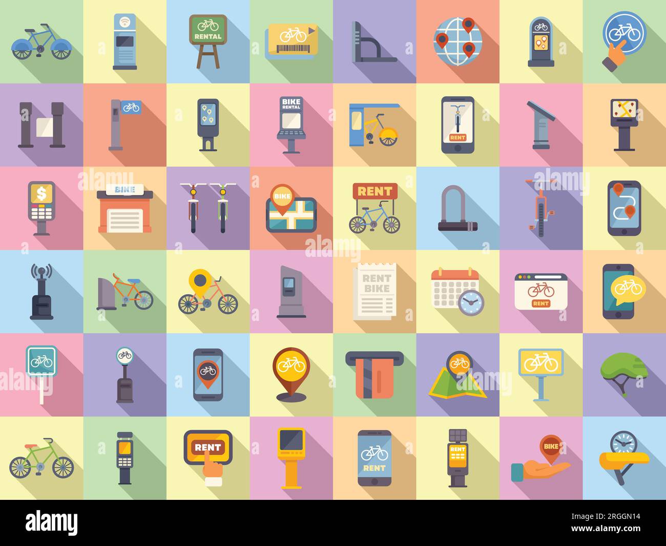 Bike sharing icons set flat vector. City person. System map Stock ...