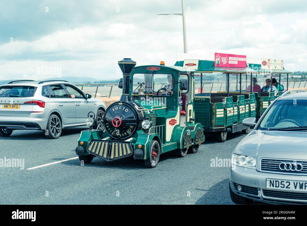 tourist train on morecambe seafront on lancashire coast Stock Photo Alamy